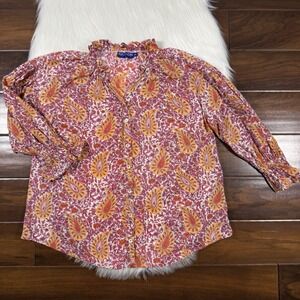 Ro's Garden Women's Size XS Orange Pink Floral Cotton Rachel Shirt‎ Top